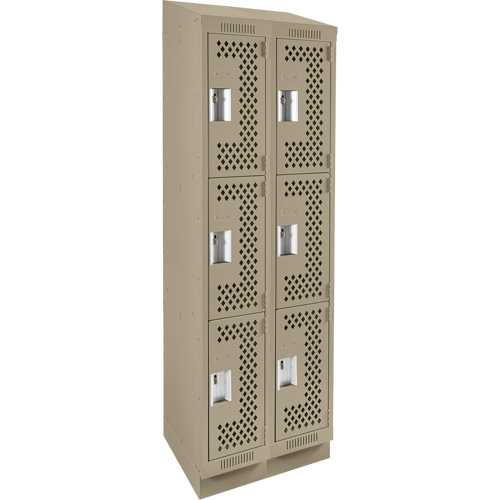 Clean Line Lockers, 3 -tier, Bank of 2, 24" x 18" x 82", Steel, Beige, Rivet (Assembled), Perforated Cam Industrial