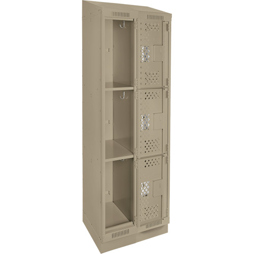 Clean Line Lockers, 3 -tier, Bank of 2, 24" x 18" x 82", Steel, Beige, Rivet (Assembled), Perforated Cam Industrial