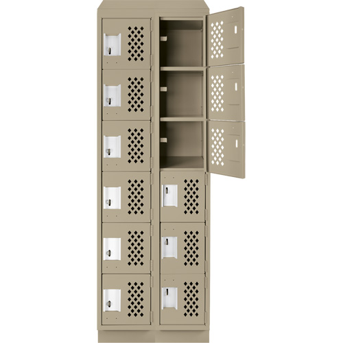 Assembled Lockerettes Clean Line Perforated Economy Lockers, 6 -tier, Bank of 2, 18" x 72" x 12", Steel Cam Industrial