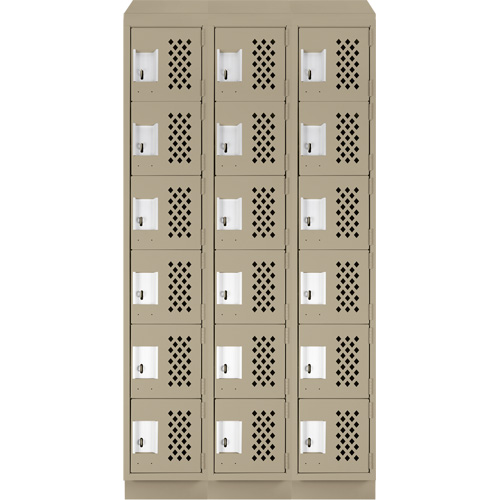 Assembled Lockerettes Clean Line Perforated Economy Lockers, 6 -tier, Bank of 3, 18" x 72" x 12", Steel Cam Industrial