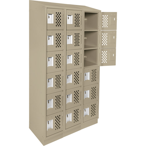 Assembled Lockerettes Clean Line Perforated Economy Lockers, 6 -tier, Bank of 3, 18" x 72" x 12", Steel Cam Industrial