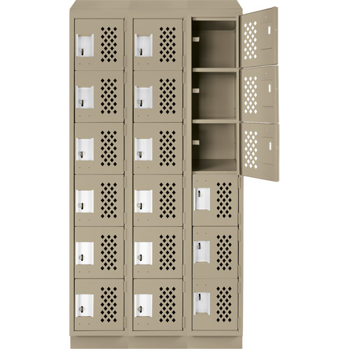 Assembled Lockerettes Clean Line Perforated Economy Lockers, 6 -tier, Bank of 3, 18" x 72" x 12", Steel Cam Industrial