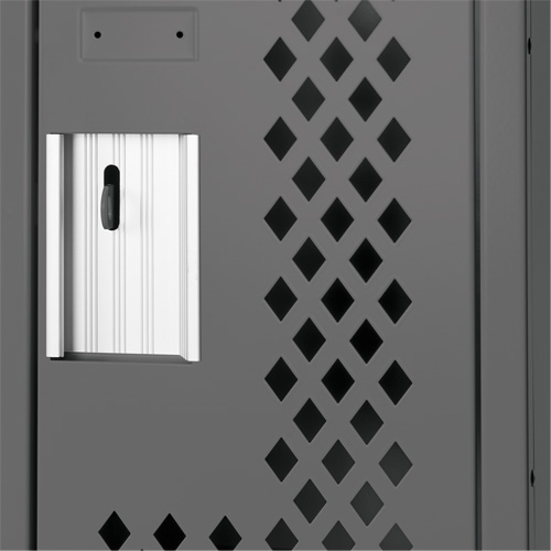 Clean Line Lockers, Bank of 3, 36" x 15" x 72", Steel, Charcoal, Rivet (Assembled), Perforated Cam Industrial