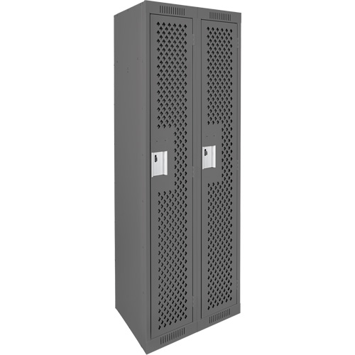 Clean Line Lockers, Bank of 2, 24" x 15" x 72", Steel, Charcoal, Rivet (Assembled), Perforated Cam Industrial