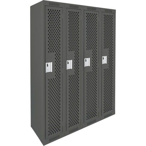 Clean Line Lockers, Bank of 4, 48" x 12" x 72", Steel, Charcoal, Rivet (Assembled), Perforated Cam Industrial