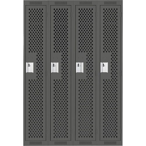 Clean Line Lockers, Bank of 4, 48" x 12" x 72", Steel, Charcoal, Rivet (Assembled), Perforated Cam Industrial