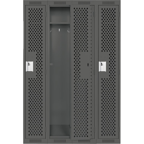 Clean Line Lockers, Bank of 4, 48" x 12" x 72", Steel, Charcoal, Rivet (Assembled), Perforated Cam Industrial