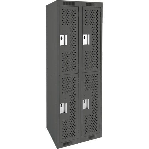 Clean Line Lockers, 2 -tier, Bank of 2, 24" x 12" x 72", Steel, Charcoal, Rivet (Assembled), Perforated Cam Industrial