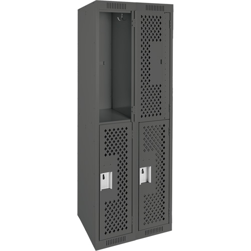 Clean Line Lockers, 2 -tier, Bank of 2, 24" x 12" x 72", Steel, Charcoal, Rivet (Assembled), Perforated Cam Industrial