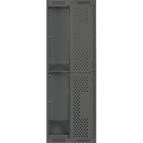 Clean Line Lockers, 2 -tier, Bank of 2, 24" x 12" x 72", Steel, Charcoal, Rivet (Assembled), Perforated Cam Industrial