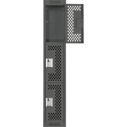 Clean Line Lockers, 3 -tier, 12" x 12" x 72", Steel, Charcoal, Rivet (Assembled), Perforated Cam Industrial