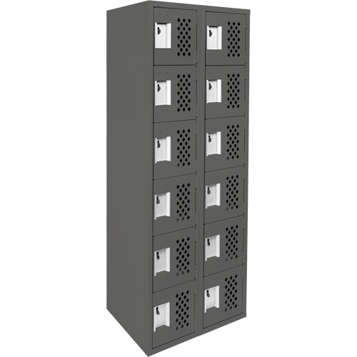 Assembled Lockerettes Clean Line Perforated Economy Lockers, 6 -tier, Bank of 2, 18" x 72" x 12", Steel Cam Industrial