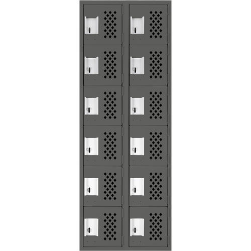 Assembled Lockerettes Clean Line Perforated Economy Lockers, 6 -tier, Bank of 2, 18" x 72" x 12", Steel Cam Industrial