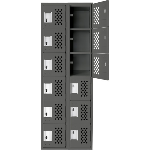 Assembled Lockerettes Clean Line Perforated Economy Lockers, 6 -tier, Bank of 2, 18" x 72" x 12", Steel Cam Industrial