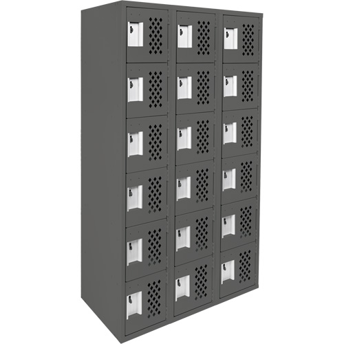 Assembled Lockerettes Clean Line Perforated Economy Lockers, 6 -tier, Bank of 3, 18" x 72" x 12", Steel Cam Industrial