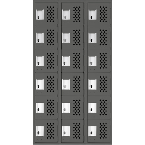 Assembled Lockerettes Clean Line Perforated Economy Lockers, 6 -tier, Bank of 3, 18" x 72" x 12", Steel Cam Industrial