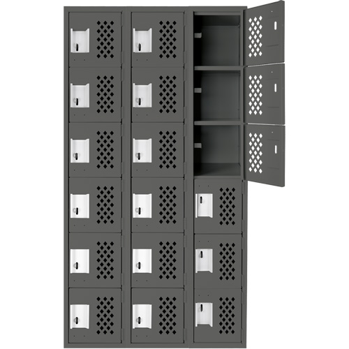Assembled Lockerettes Clean Line Perforated Economy Lockers, 6 -tier, Bank of 3, 18" x 72" x 12", Steel Cam Industrial
