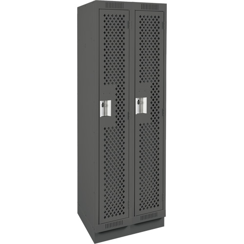 Clean Line Lockers, Bank of 2, 24" x 15" x 76", Steel, Charcoal, Rivet (Assembled), Perforated Cam Industrial