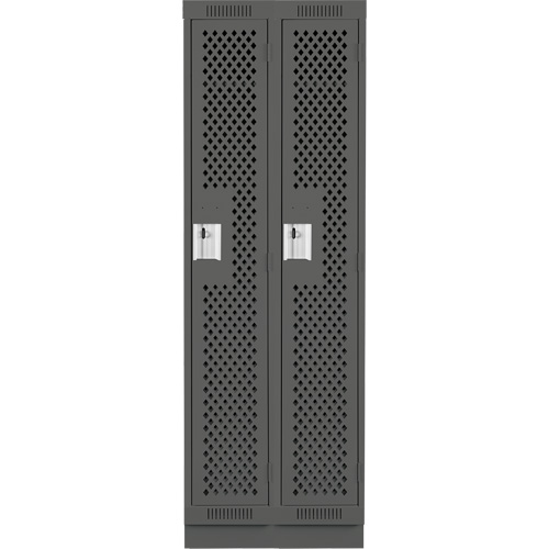 Clean Line Lockers, Bank of 2, 24" x 15" x 76", Steel, Charcoal, Rivet (Assembled), Perforated Cam Industrial