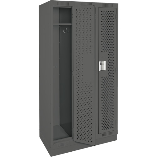 Clean Line Lockers, Bank of 3, 36" x 15" x 76", Steel, Charcoal, Rivet (Assembled), Perforated Cam Industrial