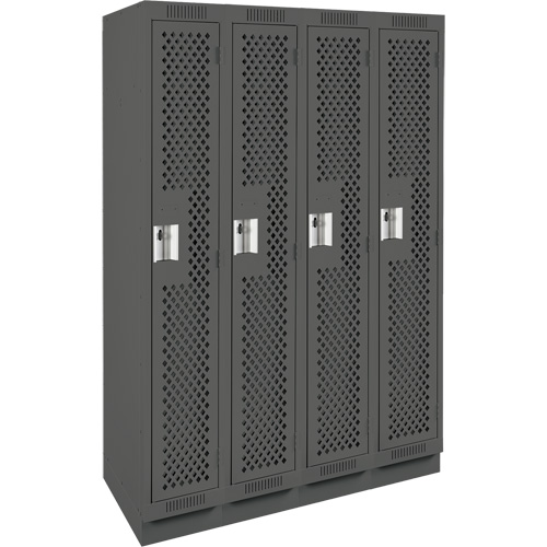 Clean Line Lockers, Bank of 4, 48" x 15" x 76", Steel, Charcoal, Rivet (Assembled), Perforated Cam Industrial
