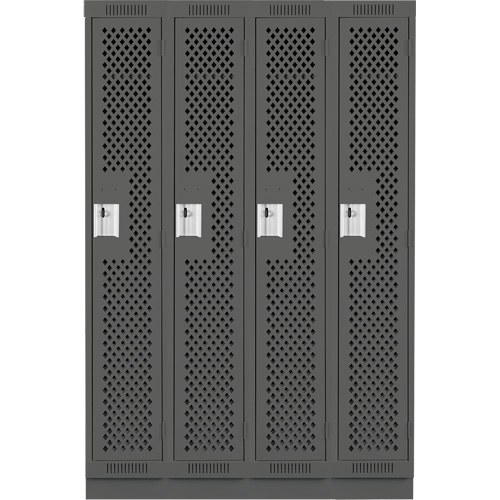 Clean Line Lockers, Bank of 4, 48" x 15" x 76", Steel, Charcoal, Rivet (Assembled), Perforated Cam Industrial