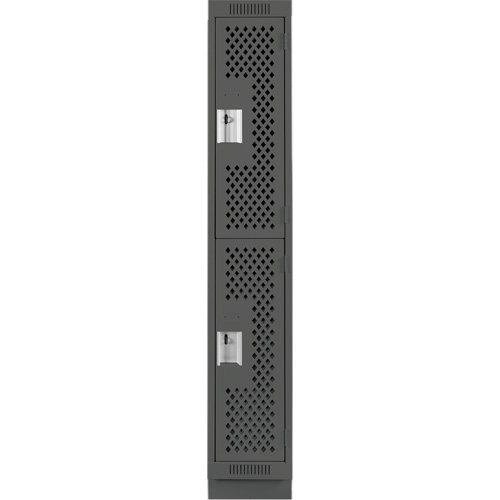 Clean Line Lockers, 2 -tier, 12" x 12" x 76", Steel, Charcoal, Rivet (Assembled), Perforated Cam Industrial