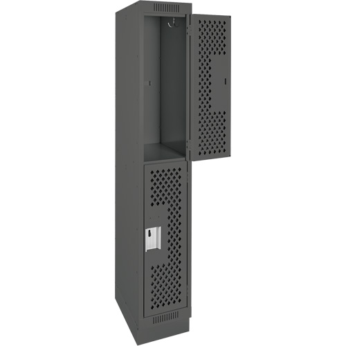 Clean Line Lockers, 2 -tier, 12" x 12" x 76", Steel, Charcoal, Rivet (Assembled), Perforated Cam Industrial