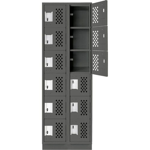 Assembled Lockerettes Clean Line Perforated Economy Lockers, 6 -tier, Bank of 2, 18" x 72" x 12", Steel Cam Industrial