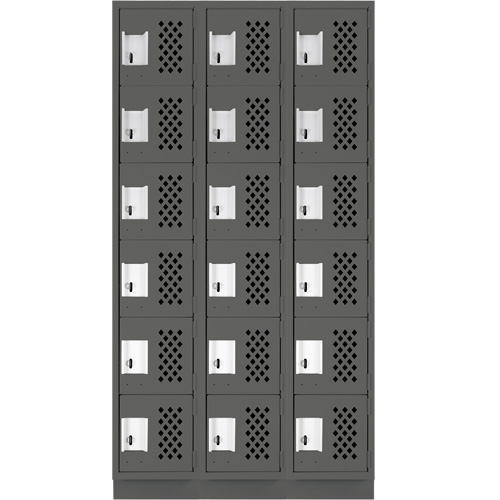 Assembled Lockerettes Clean Line Perforated Economy Lockers, 6 -tier, Bank of 3, 18" x 72" x 12", Steel Cam Industrial