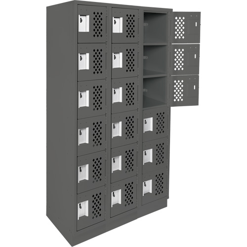 Assembled Lockerettes Clean Line Perforated Economy Lockers, 6 -tier, Bank of 3, 18" x 72" x 12", Steel Cam Industrial
