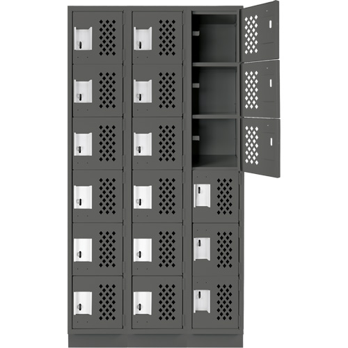 Assembled Lockerettes Clean Line Perforated Economy Lockers, 6 -tier, Bank of 3, 18" x 72" x 12", Steel Cam Industrial