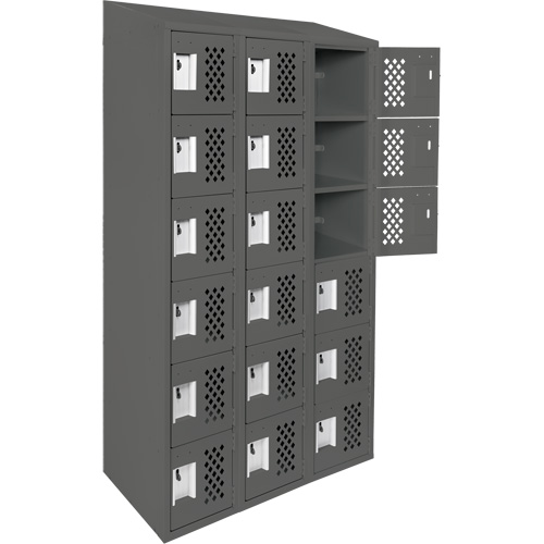 Assembled Lockerettes Clean Line Perforated Economy Lockers, 6 -tier, Bank of 3, 18" x 72" x 12", Steel Cam Industrial