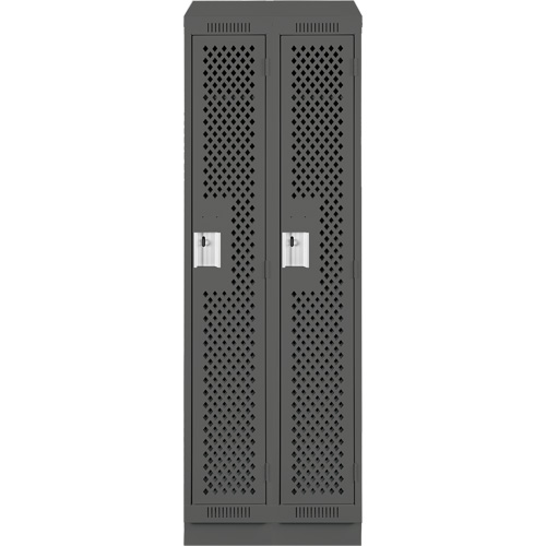 Clean Line Lockers, Bank of 2, 24" x 18" x 82", Steel, Charcoal, Rivet (Assembled), Perforated Cam Industrial
