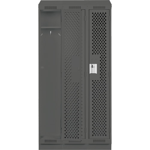 Clean Line Lockers, Bank of 3, 36" x 18" x 82", Steel, Charcoal, Rivet (Assembled), Perforated Cam Industrial