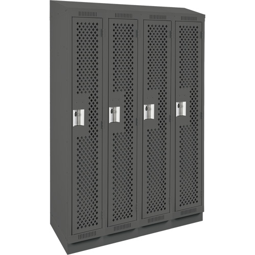 Clean Line Lockers, Bank of 4, 48" x 18" x 82", Steel, Charcoal, Rivet (Assembled), Perforated Cam Industrial