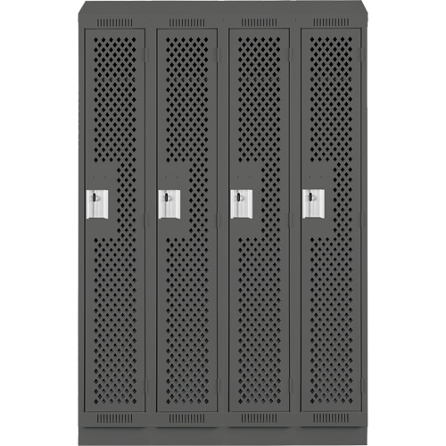 Clean Line Lockers, Bank of 4, 48" x 18" x 82", Steel, Charcoal, Rivet (Assembled), Perforated Cam Industrial