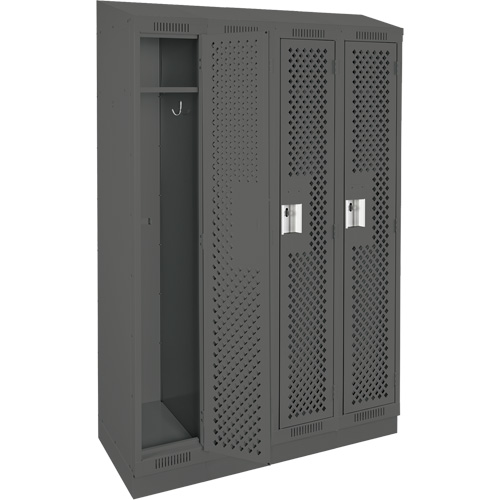 Clean Line Lockers, Bank of 4, 48" x 18" x 82", Steel, Charcoal, Rivet (Assembled), Perforated Cam Industrial