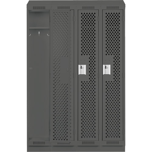 Clean Line Lockers, Bank of 4, 48" x 18" x 82", Steel, Charcoal, Rivet (Assembled), Perforated Cam Industrial