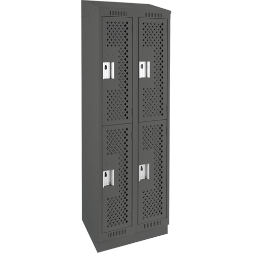 Clean Line Lockers, 2 -tier, Bank of 2, 24" x 18" x 82", Steel, Charcoal, Rivet (Assembled), Perforated Cam Industrial