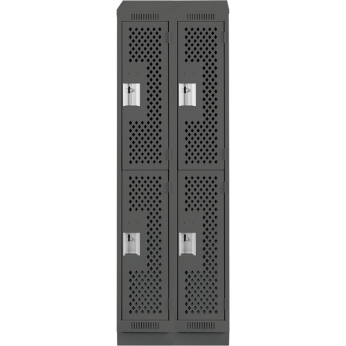 Clean Line Lockers, 2 -tier, Bank of 2, 24" x 18" x 82", Steel, Charcoal, Rivet (Assembled), Perforated Cam Industrial