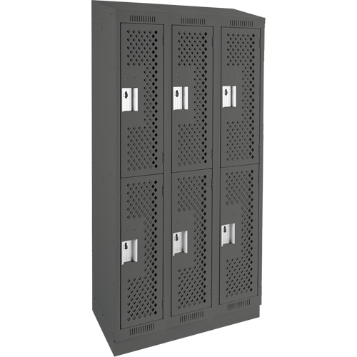 Clean Line Lockers, 2 -tier, Bank of 3, 36" x 18" x 82", Steel, Charcoal, Rivet (Assembled), Perforated Cam Industrial