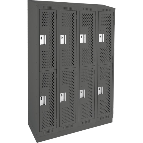 Clean Line Lockers, 2 -tier, Bank of 4, 48" x 18" x 82", Steel, Charcoal, Rivet (Assembled), Perforated Cam Industrial