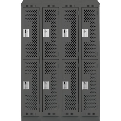 Clean Line Lockers, 2 -tier, Bank of 4, 48" x 18" x 82", Steel, Charcoal, Rivet (Assembled), Perforated Cam Industrial