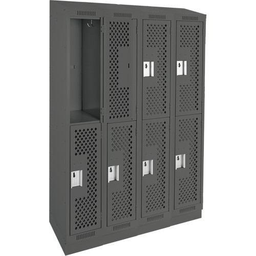 Clean Line Lockers, 2 -tier, Bank of 4, 48" x 18" x 82", Steel, Charcoal, Rivet (Assembled), Perforated Cam Industrial