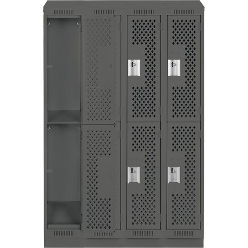 Clean Line Lockers, 2 -tier, Bank of 4, 48" x 18" x 82", Steel, Charcoal, Rivet (Assembled), Perforated Cam Industrial