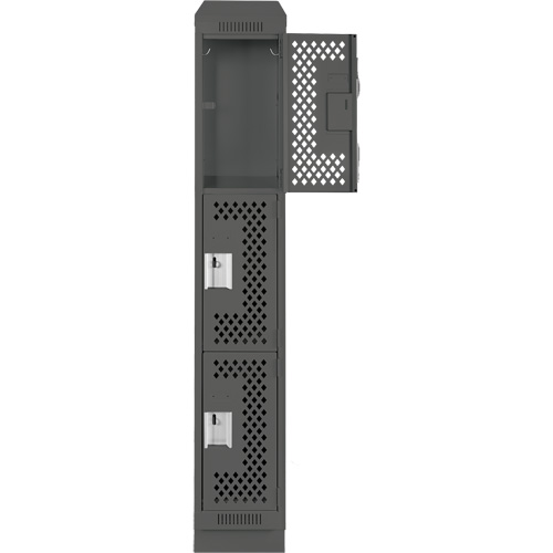 Clean Line Lockers, 3 -tier, 12" x 18" x 82", Steel, Charcoal, Rivet (Assembled), Perforated Cam Industrial
