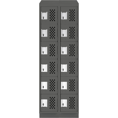 Assembled Lockerettes Clean Line Perforated Economy Lockers, 6 -tier, Bank of 2, 18" x 72" x 12", Steel Cam Industrial