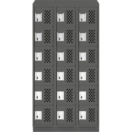 Assembled Lockerettes Clean Line Perforated Economy Lockers, 6 -tier, Bank of 3, 18" x 72" x 12", Steel Cam Industrial