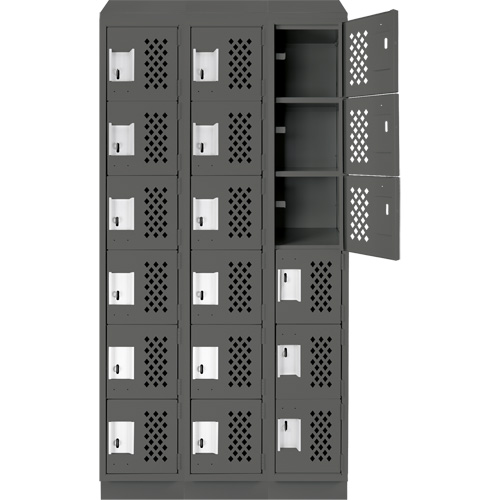Assembled Lockerettes Clean Line Perforated Economy Lockers, 6 -tier, Bank of 3, 18" x 72" x 12", Steel Cam Industrial